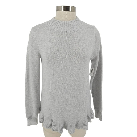 Old Navy Peplum Sweater Light Gray Ruffle Hem Long Sleeve Pullover Knit - Picture 1 of 7